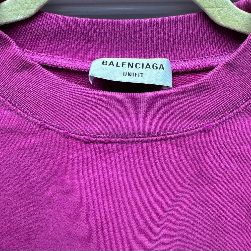 Balenciaga Ladies Dark Fuchsia Brushstroke Logo Print Sweatshirt - Picture 9 of 16